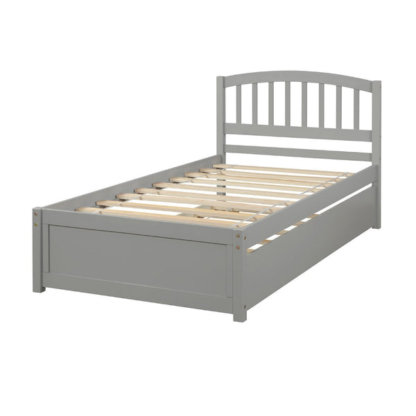 HomeRoots Gray Wood Twin Bed Frame with Space-Saving Trundle - Perfect for Kids’ Rooms & Guest Spaces! 606829