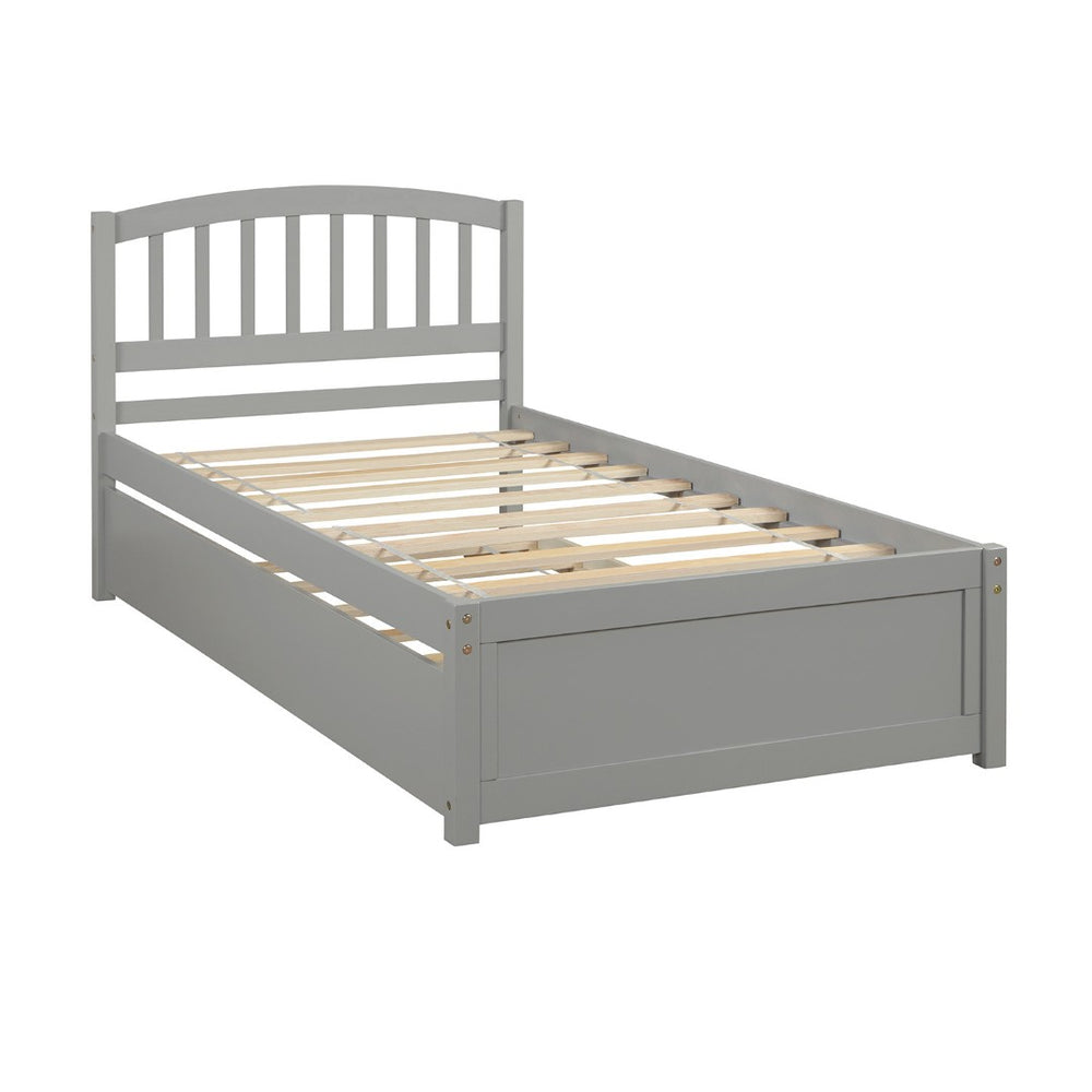 HomeRoots Gray Wood Twin Bed Frame with Space-Saving Trundle - Perfect for Kids’ Rooms & Guest Spaces! 606829