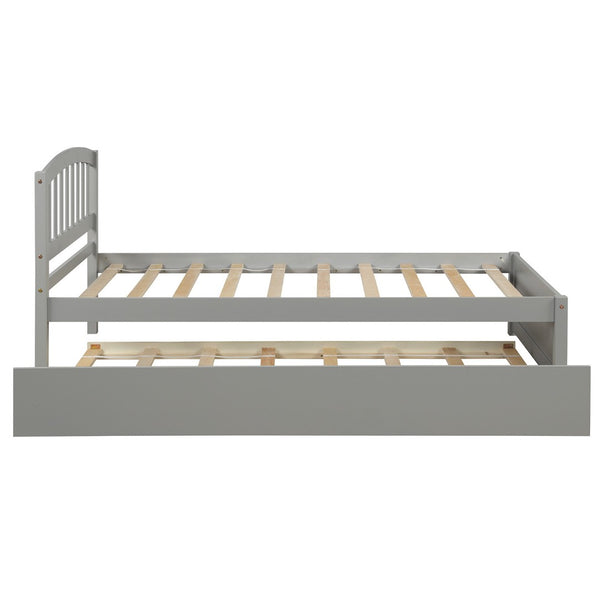 HomeRoots Gray Wood Twin Bed Frame with Space-Saving Trundle - Perfect for Kids’ Rooms & Guest Spaces! 606829