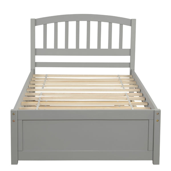 HomeRoots Gray Wood Twin Bed Frame with Space-Saving Trundle - Perfect for Kids’ Rooms & Guest Spaces! 606829
