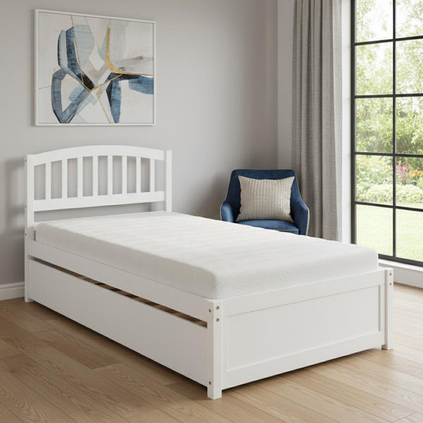 HomeRoots White Wood Twin Bed Frame with Space-Saving Trundle - Perfect for Kids, Guests, and Compact Rooms! 606830