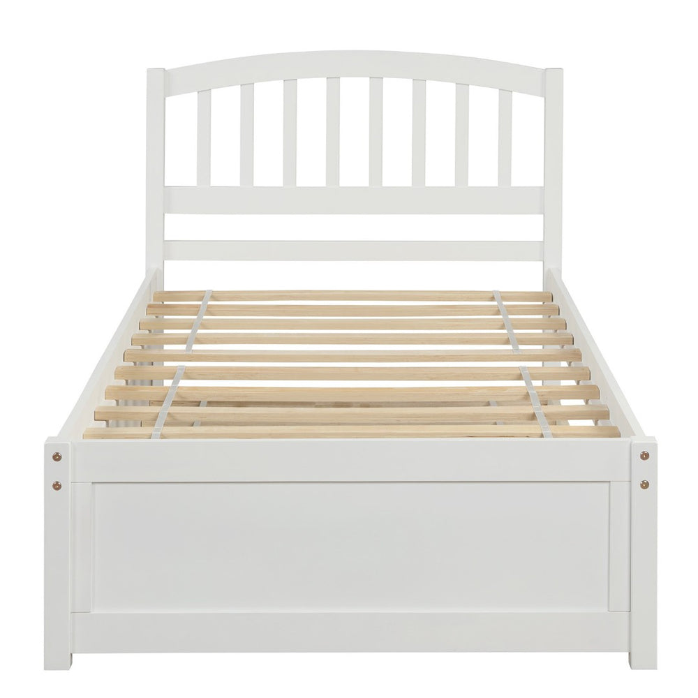 HomeRoots White Wood Twin Bed Frame with Space-Saving Trundle - Perfect for Kids, Guests, and Compact Rooms! 606830