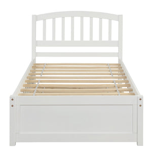 HomeRoots White Wood Twin Bed Frame with Space-Saving Trundle - Perfect for Kids, Guests, and Compact Rooms! 606830