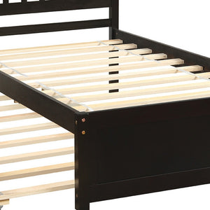 HomeRoots Espresso Wood Twin Bed Frame with Convenient Trundle - Space-Saving Design for Stylish Rooms 606831