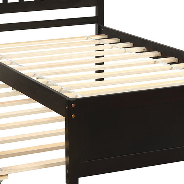 HomeRoots Espresso Wood Twin Bed Frame with Convenient Trundle - Space-Saving Design for Stylish Rooms 606831