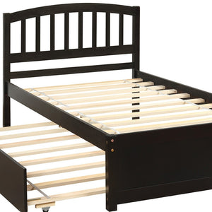 HomeRoots Espresso Wood Twin Bed Frame with Convenient Trundle - Space-Saving Design for Stylish Rooms 606831
