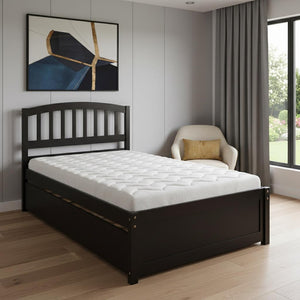 HomeRoots Espresso Wood Twin Bed Frame with Convenient Trundle - Space-Saving Design for Stylish Rooms 606831