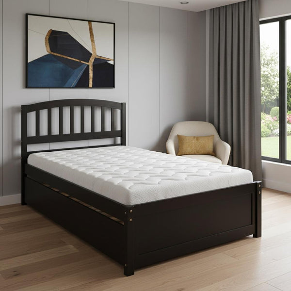 HomeRoots Espresso Wood Twin Bed Frame with Convenient Trundle - Space-Saving Design for Stylish Rooms 606831