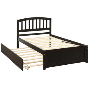 HomeRoots Espresso Wood Twin Bed Frame with Convenient Trundle - Space-Saving Design for Stylish Rooms 606831