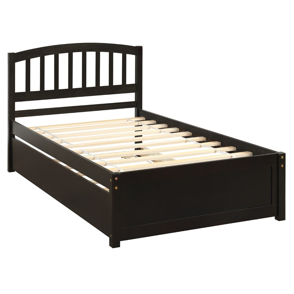 HomeRoots Espresso Wood Twin Bed Frame with Convenient Trundle - Space-Saving Design for Stylish Rooms 606831