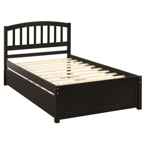HomeRoots Espresso Wood Twin Bed Frame with Convenient Trundle - Space-Saving Design for Stylish Rooms 606831