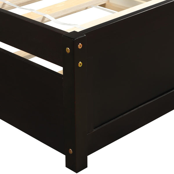 HomeRoots Espresso Wood Twin Bed Frame with Convenient Trundle - Space-Saving Design for Stylish Rooms 606831