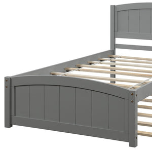HomeRoots Gray Wood Twin Bed Frame with Space-Saving Trundle for Stylish, Functional Sleeping Solutions 606832