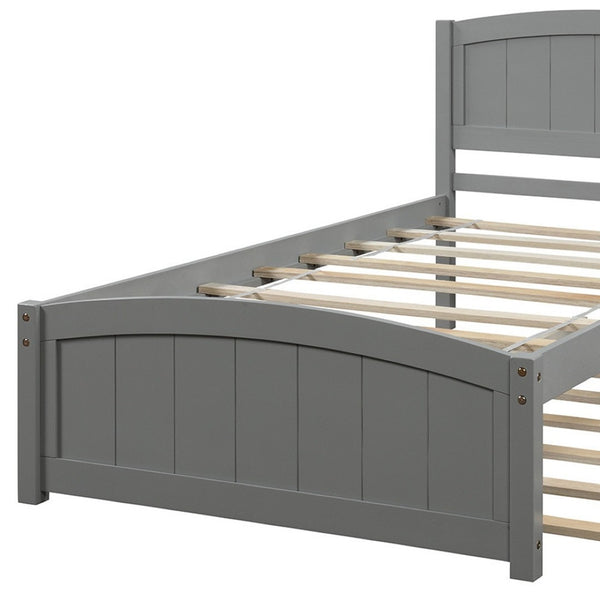 HomeRoots Gray Wood Twin Bed Frame with Space-Saving Trundle for Stylish, Functional Sleeping Solutions 606832