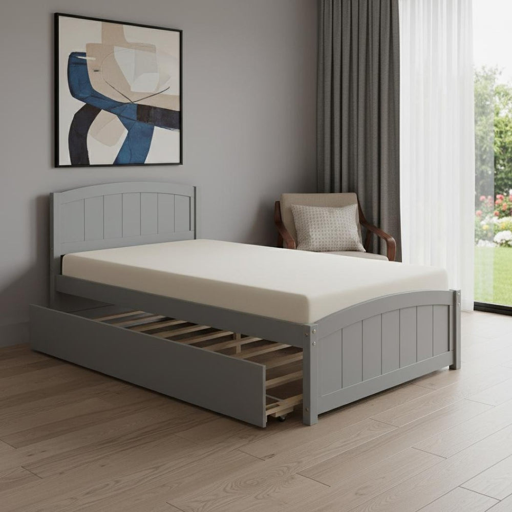 HomeRoots Gray Wood Twin Bed Frame with Space-Saving Trundle for Stylish, Functional Sleeping Solutions 606832