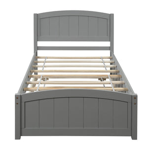 HomeRoots Gray Wood Twin Bed Frame with Space-Saving Trundle for Stylish, Functional Sleeping Solutions 606832