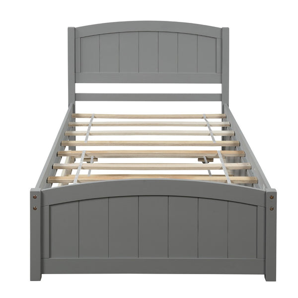 HomeRoots Gray Wood Twin Bed Frame with Space-Saving Trundle for Stylish, Functional Sleeping Solutions 606832