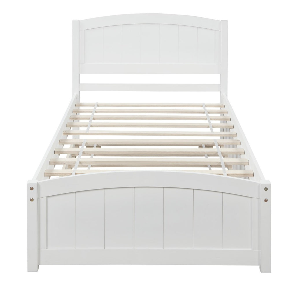 HomeRoots White Wood Twin Bed Frame with Space-Saving Trundle – Stylish, Durable, and Perfect for Guests! 606833