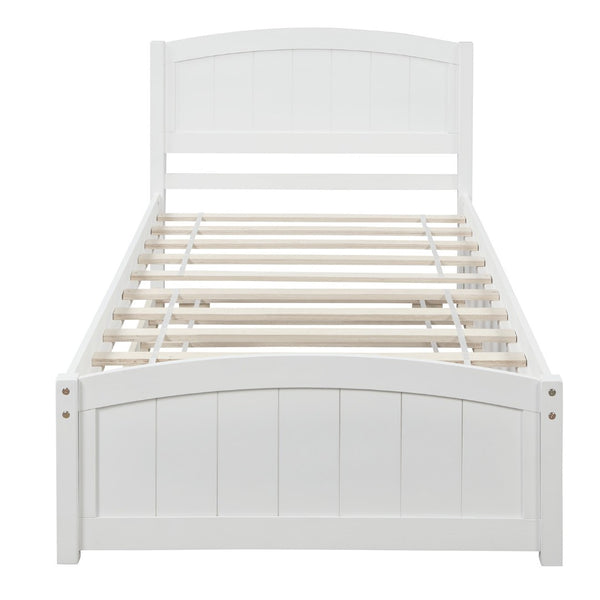 HomeRoots White Wood Twin Bed Frame with Space-Saving Trundle – Stylish, Durable, and Perfect for Guests! 606833
