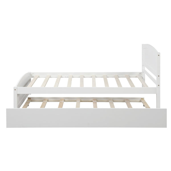 HomeRoots White Wood Twin Bed Frame with Space-Saving Trundle – Stylish, Durable, and Perfect for Guests! 606833