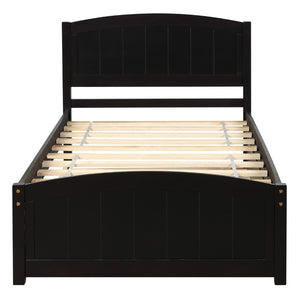 HomeRoots Espresso Wood Twin Bed Frame with Rolling Trundle – Space-Saving Design for Kids’ & Guest Rooms 606834