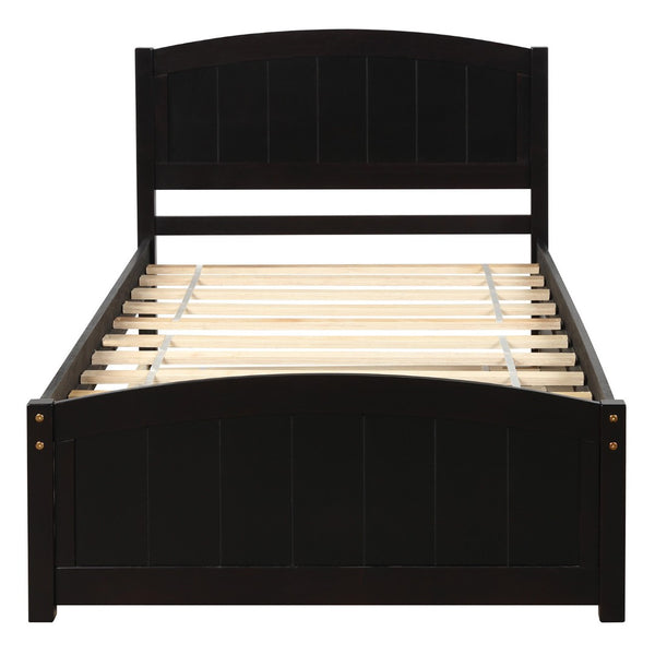 HomeRoots Espresso Wood Twin Bed Frame with Rolling Trundle – Space-Saving Design for Kids’ & Guest Rooms 606834