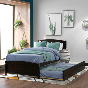 HomeRoots Espresso Wood Twin Bed Frame with Rolling Trundle – Space-Saving Design for Kids’ & Guest Rooms 606834