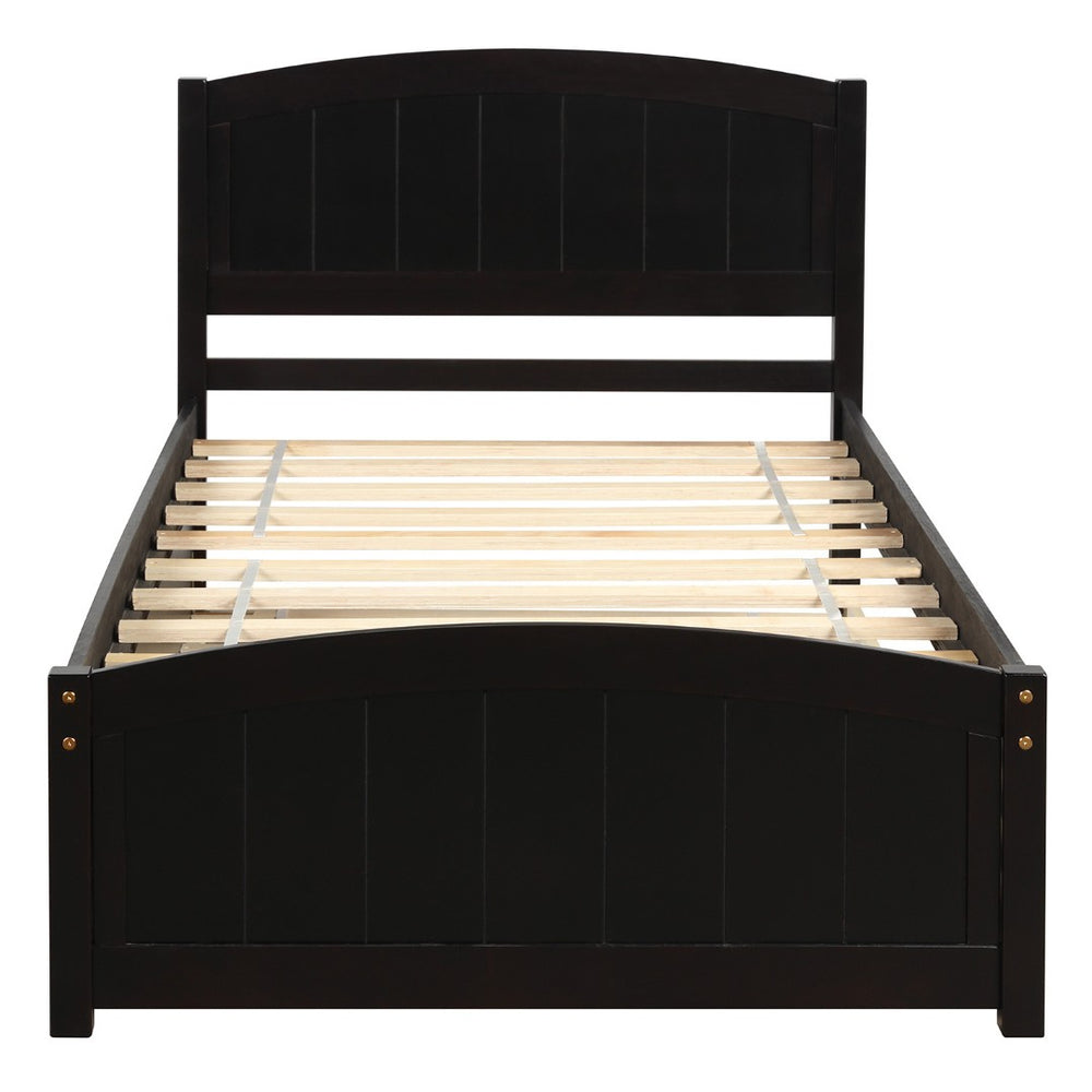 HomeRoots Espresso Wood Twin Bed Frame with Rolling Trundle – Space-Saving Design for Kids’ & Guest Rooms 606834
