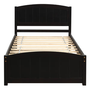 HomeRoots Espresso Wood Twin Bed Frame with Rolling Trundle – Space-Saving Design for Kids’ & Guest Rooms 606834