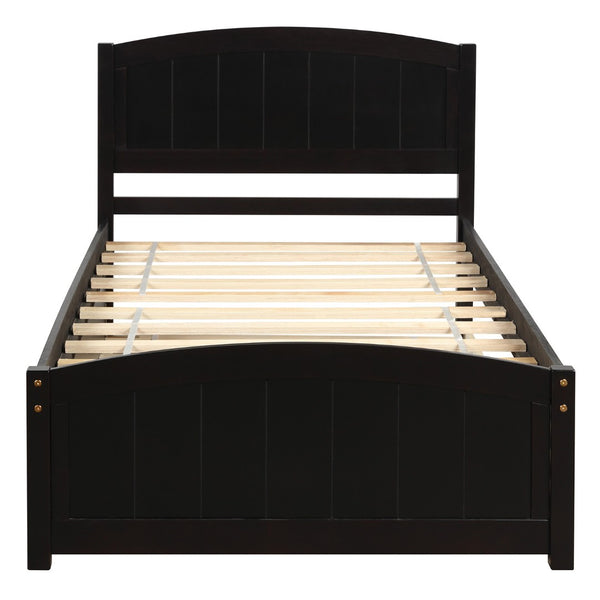 HomeRoots Espresso Wood Twin Bed Frame with Rolling Trundle – Space-Saving Design for Kids’ & Guest Rooms 606834