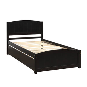 HomeRoots Espresso Wood Twin Bed Frame with Rolling Trundle – Space-Saving Design for Kids’ & Guest Rooms 606834