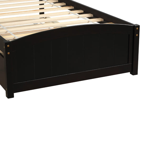 HomeRoots Espresso Wood Twin Bed Frame with Rolling Trundle – Space-Saving Design for Kids’ & Guest Rooms 606834