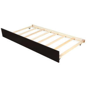 HomeRoots Espresso Wood Twin Bed Frame with Rolling Trundle – Space-Saving Design for Kids’ & Guest Rooms 606834