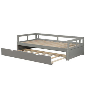HomeRoots Gray Wood Twin Daybed Frame with Trundle – Stylish Space Saver for Bedroom, Guest Room & More! 606835