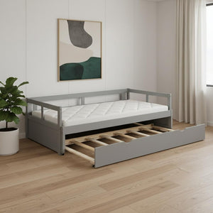 HomeRoots Gray Wood Twin Daybed Frame with Trundle – Stylish Space Saver for Bedroom, Guest Room & More! 606835