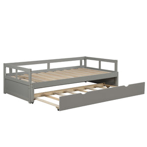HomeRoots Gray Wood Twin Daybed Frame with Trundle – Stylish Space Saver for Bedroom, Guest Room & More! 606835