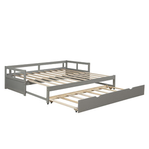 HomeRoots Gray Wood Twin Daybed Frame with Trundle – Stylish Space Saver for Bedroom, Guest Room & More! 606835