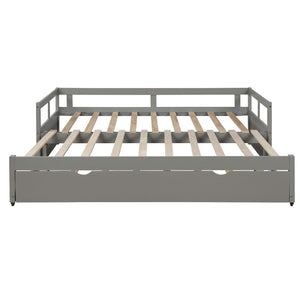 HomeRoots Gray Wood Twin Daybed Frame with Trundle – Stylish Space Saver for Bedroom, Guest Room & More! 606835