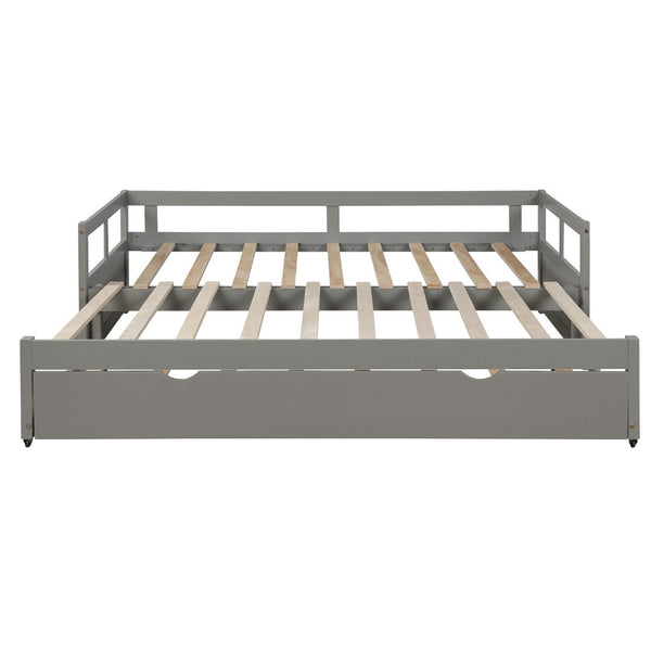 HomeRoots Gray Wood Twin Daybed Frame with Trundle – Stylish Space Saver for Bedroom, Guest Room & More! 606835