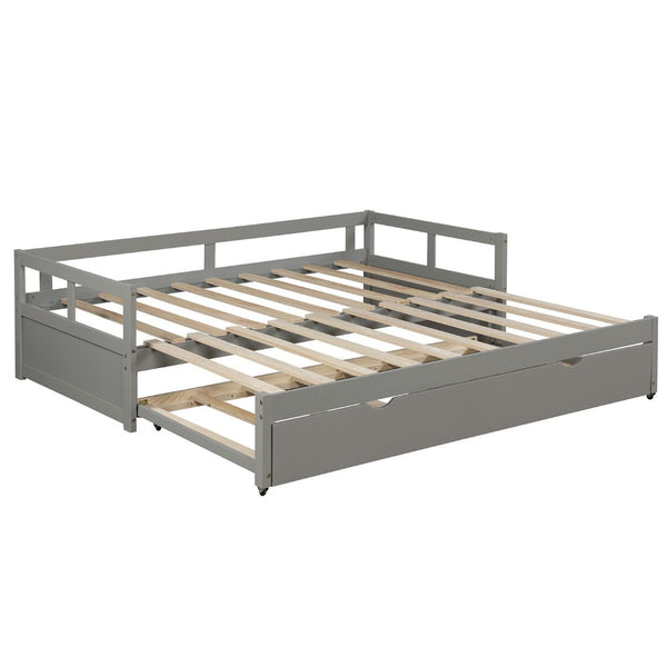 HomeRoots Gray Wood Twin Daybed Frame with Trundle – Stylish Space Saver for Bedroom, Guest Room & More! 606835