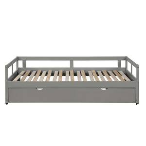 HomeRoots Gray Wood Twin Daybed Frame with Trundle – Stylish Space Saver for Bedroom, Guest Room & More! 606835