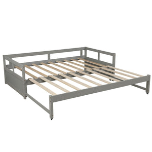 HomeRoots Gray Wood Twin Daybed Frame with Trundle – Stylish Space Saver for Bedroom, Guest Room & More! 606835