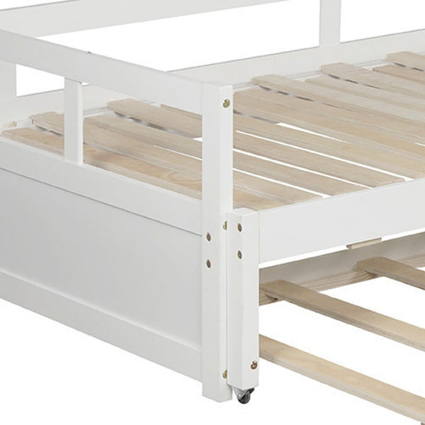 HomeRoots White Wood Twin Daybed Frame with Trundle - Elegant Space-Saving Solution for Stylish Bedrooms & More 606836