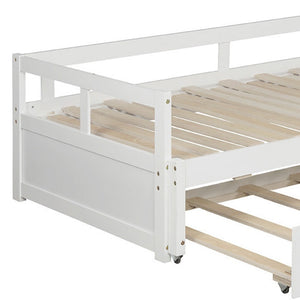 HomeRoots White Wood Twin Daybed Frame with Trundle - Elegant Space-Saving Solution for Stylish Bedrooms & More 606836