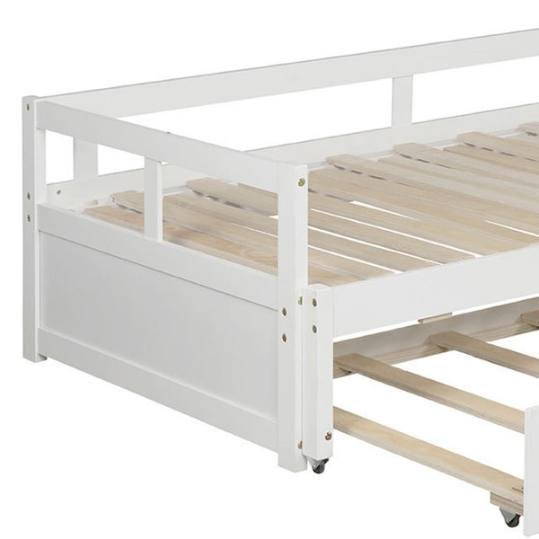 HomeRoots White Wood Twin Daybed Frame with Trundle - Elegant Space-Saving Solution for Stylish Bedrooms & More 606836
