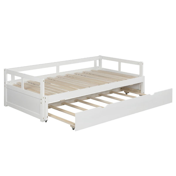 HomeRoots White Wood Twin Daybed Frame with Trundle - Elegant Space-Saving Solution for Stylish Bedrooms & More 606836