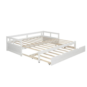 HomeRoots White Wood Twin Daybed Frame with Trundle - Elegant Space-Saving Solution for Stylish Bedrooms & More 606836
