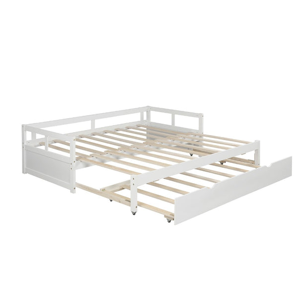 HomeRoots White Wood Twin Daybed Frame with Trundle - Elegant Space-Saving Solution for Stylish Bedrooms & More 606836