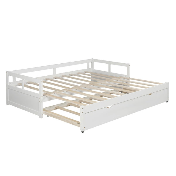 HomeRoots White Wood Twin Daybed Frame with Trundle - Elegant Space-Saving Solution for Stylish Bedrooms & More 606836
