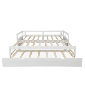 HomeRoots White Wood Twin Daybed Frame with Trundle - Elegant Space-Saving Solution for Stylish Bedrooms & More 606836